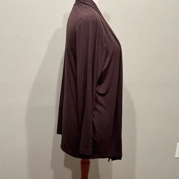 Chico's cardigan brown open double layer drape front lightweight knit  Sz 2 US L - Picture 3 of 7